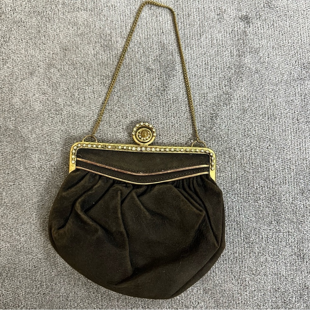 VINTAGE Small Brown Rhinestone Evening Bag - Picture 3 of 8